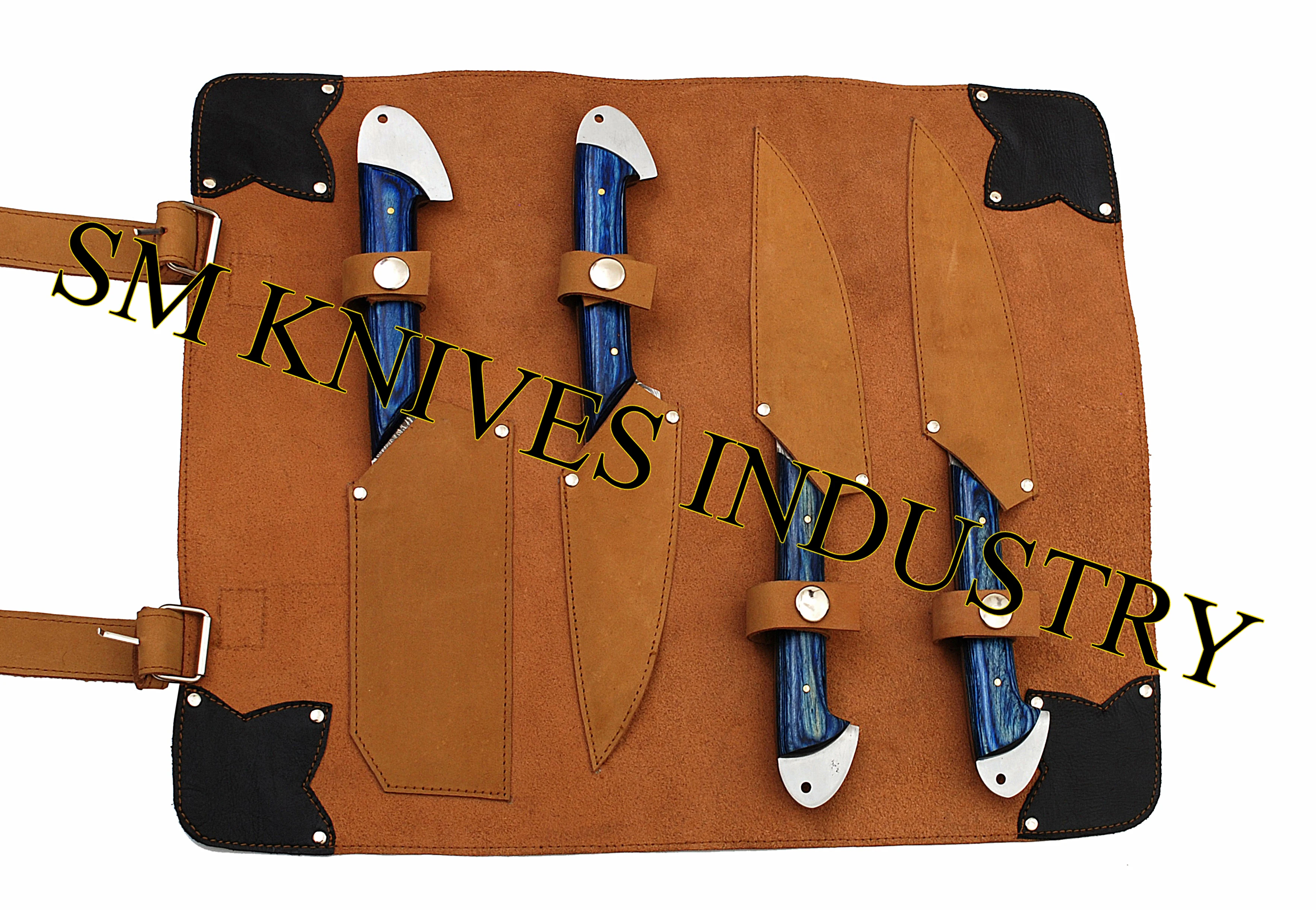 Hand Made Damascus  4  pieces kitchen knives set with leather kit (Smk1080)