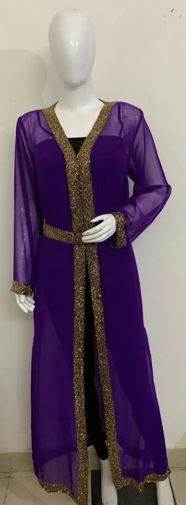 2022 EID Collection Dubai Abaya Georgette Front Open Style With Bead Work Belt Hand Embroidery Luxury Full Length dress for lady