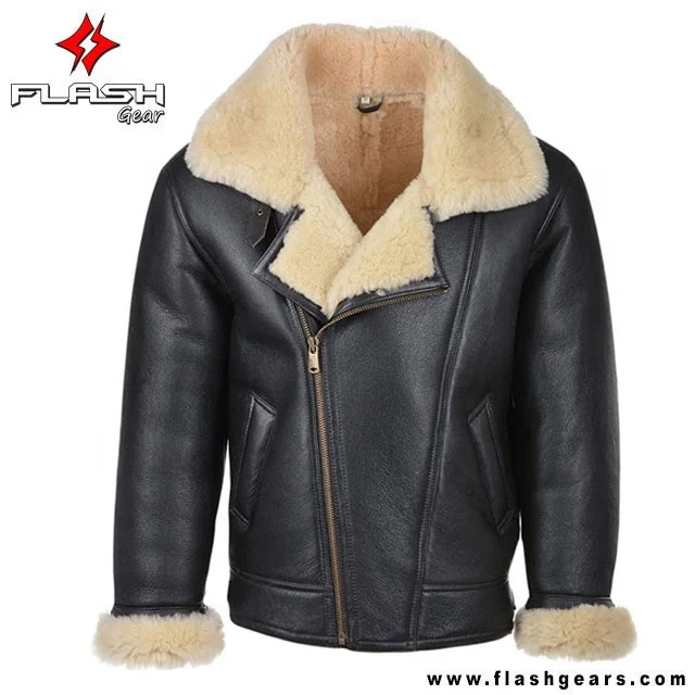 2022 New Fashionable Shearling Sheepskin Leather Jacket for Men Customized Logo Genuine Leather Casual Style with Zipper Closure