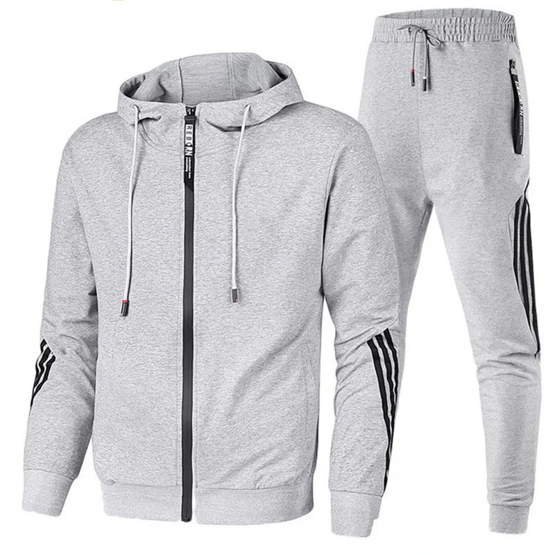 High quality tracksuit Men Thicken Fleece 2 Piece Plain Hoodies Men Zipper Tracksuit Set
