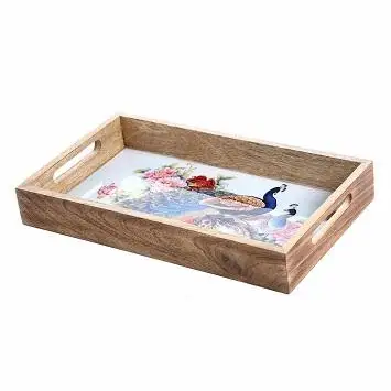 Эмалированный деревянный поднос с ручкой сервировочный для дома кухни и отеля декоративный прямоугольный экономичная распродажа
