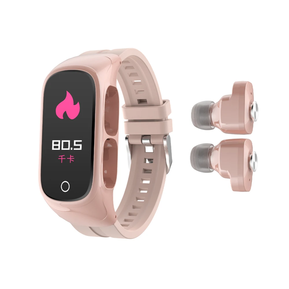 factory price N8 smart bracelet within tws earphone within CE and ROHS certification support muti sports, heat rate monitor
