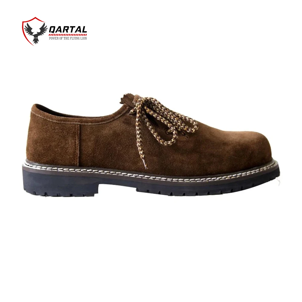 Top Quality Gents Brown Leather German Trachten Lederhosen Shoes Lace Up Hard Sole Mesh Bavarian Shoes