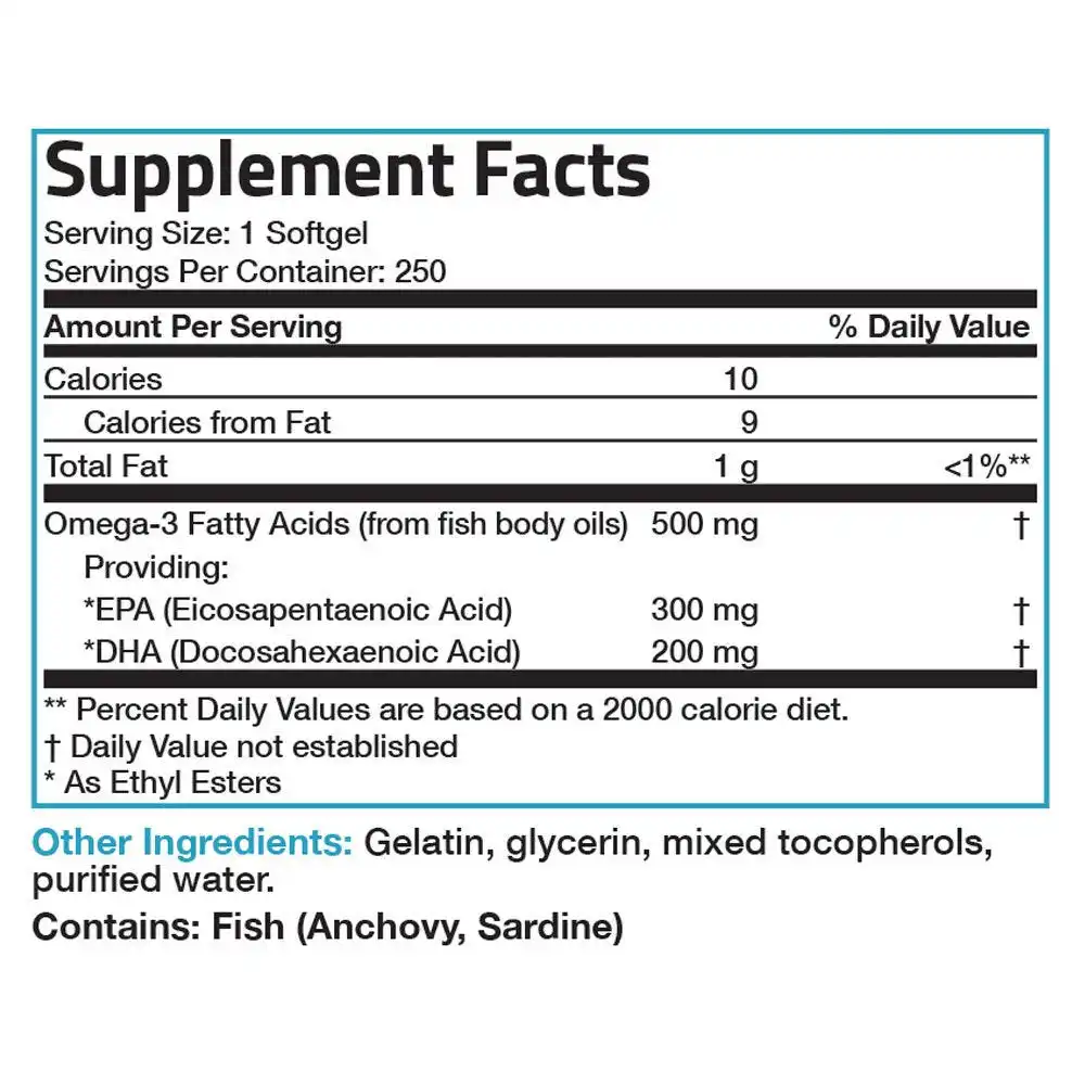 
Super Omega-3 EPA DHA Fatty Acids - 500 mg - 250 Softgels 