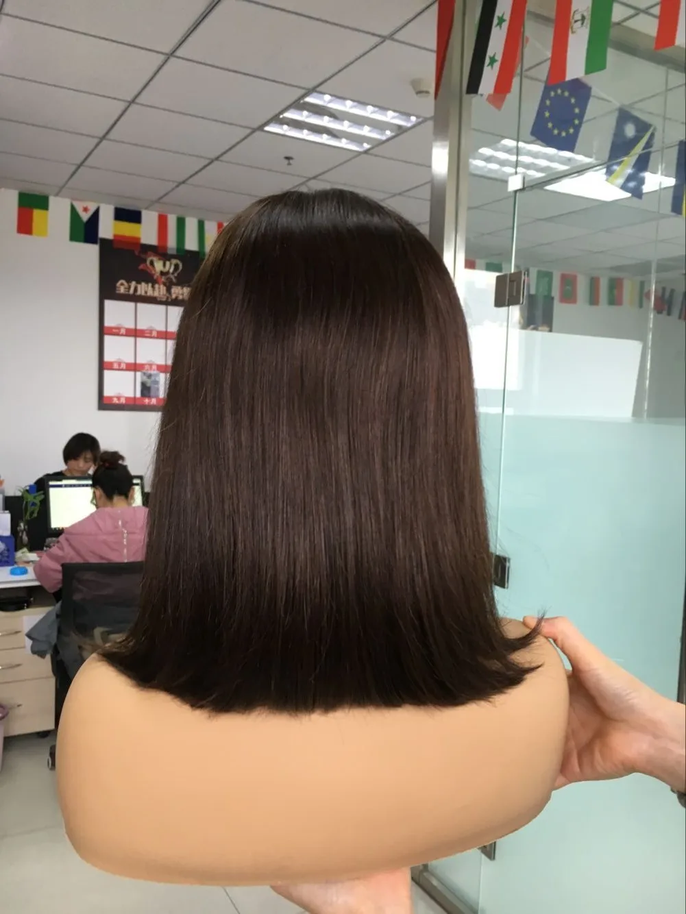 
100% virgin human hair remy pre-plucked brown color lace frontal bob wig 