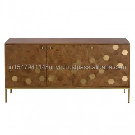 Vintage Industrial Acacia Solid Wood Sideboard Indian Jodhpur Modern Accent Sideboard Home Living Room Sideboard Credenza Buffet
