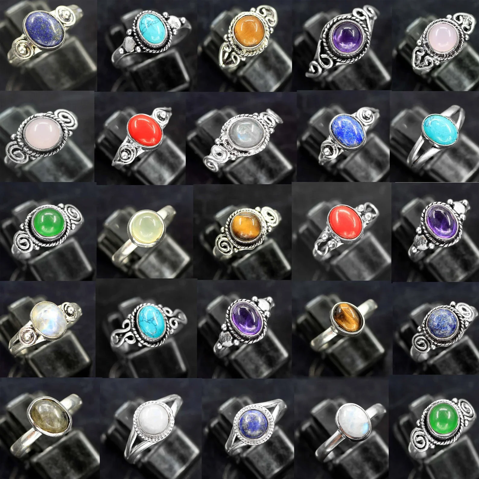 German silver Fashion Jewelry Rings Assorted Crystal Jewelry Boho Rings Wholesale Jewelry Handmade America Gift Made in India