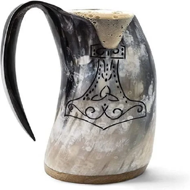 Natural Viking Drinking Horn Mug Steins Mugs For Beer Wine Mead Ale Horn Tankard by SHAN INDIA