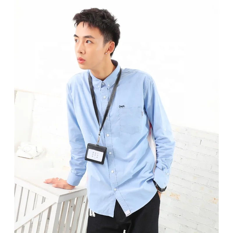 Top sale	Express order Brand Designer Homme staff uniform 3D emboss logo patch CVC panelled full sleeve shirts for men