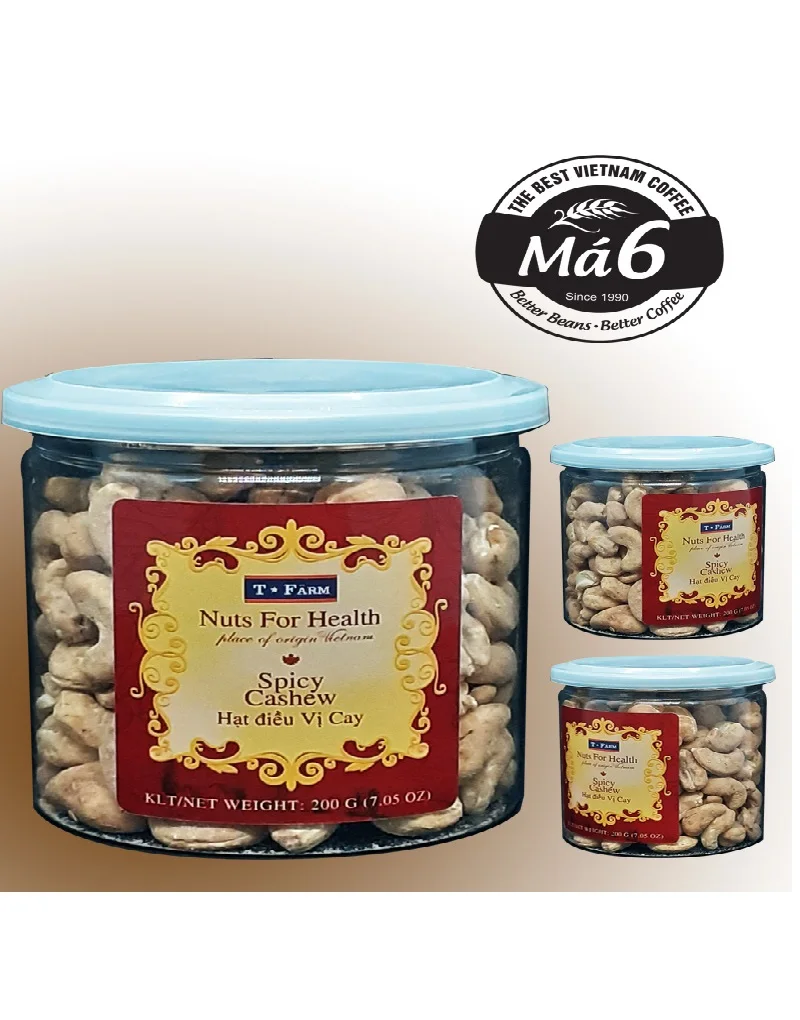 Premium QualityCOMMON Baked Dried Cultivation Type T-FARM JAR 200GR SPICY CASHEW From Vietnam Factory