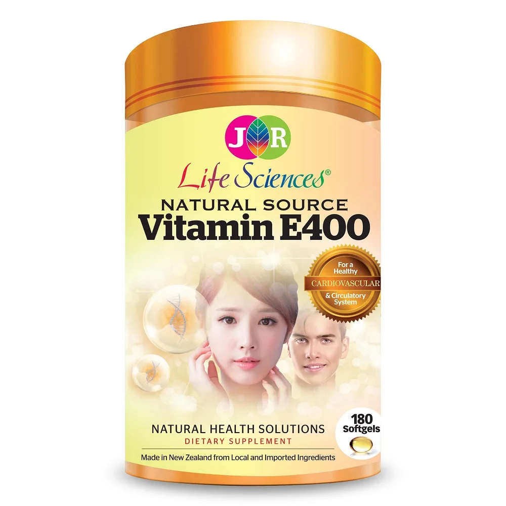 Природные решения для здоровья JR Life Sciences, природный источник витамина E400 (180 мягких гелей), изготовлено из Канады