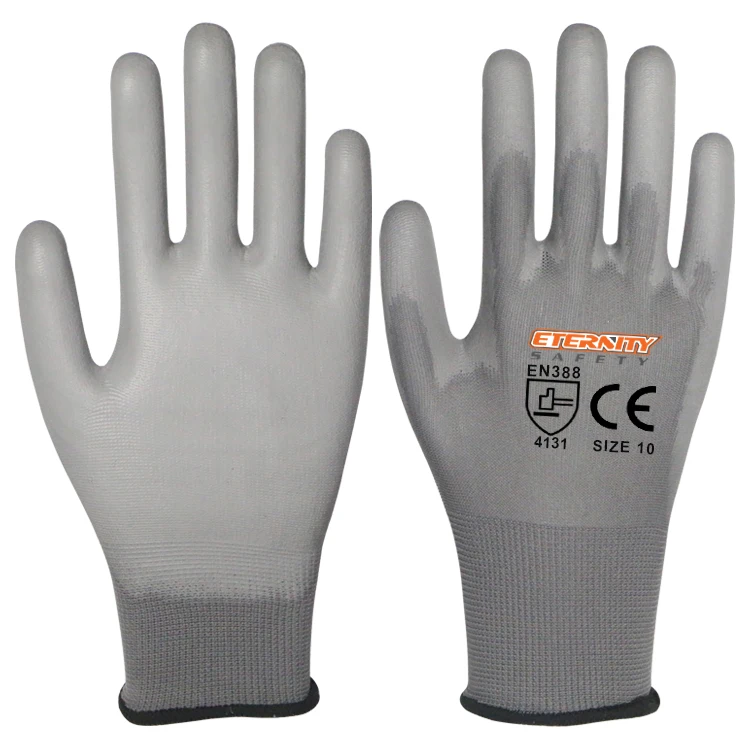 
hot sale hand protection world importer grey high quality nylon glove with classic heavy duty pu coated palm <span style=