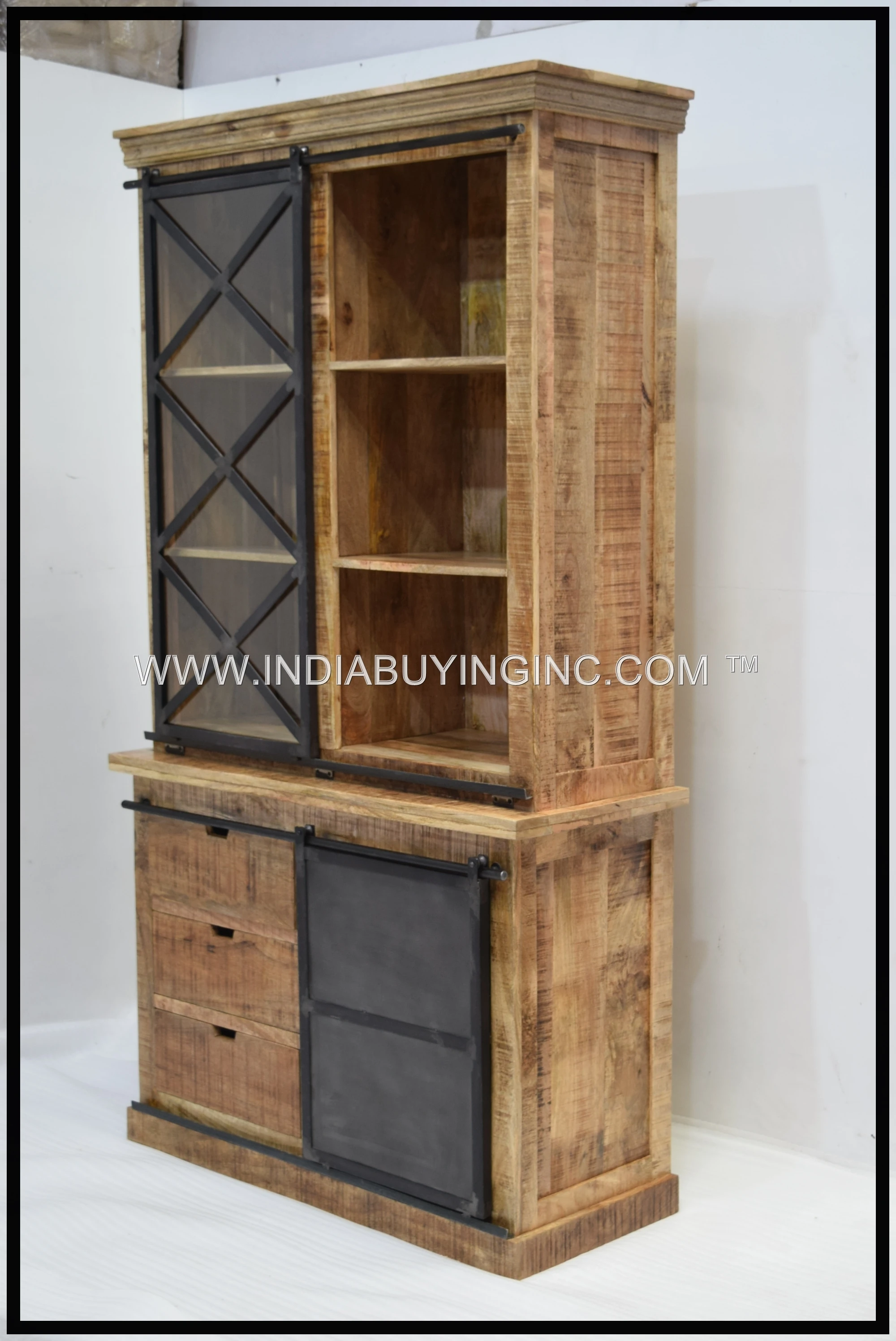 Хит продаж шкаф для хранения стеклянных дверей из массива манго изготовленный высококачественного железа и дерева дома отеля