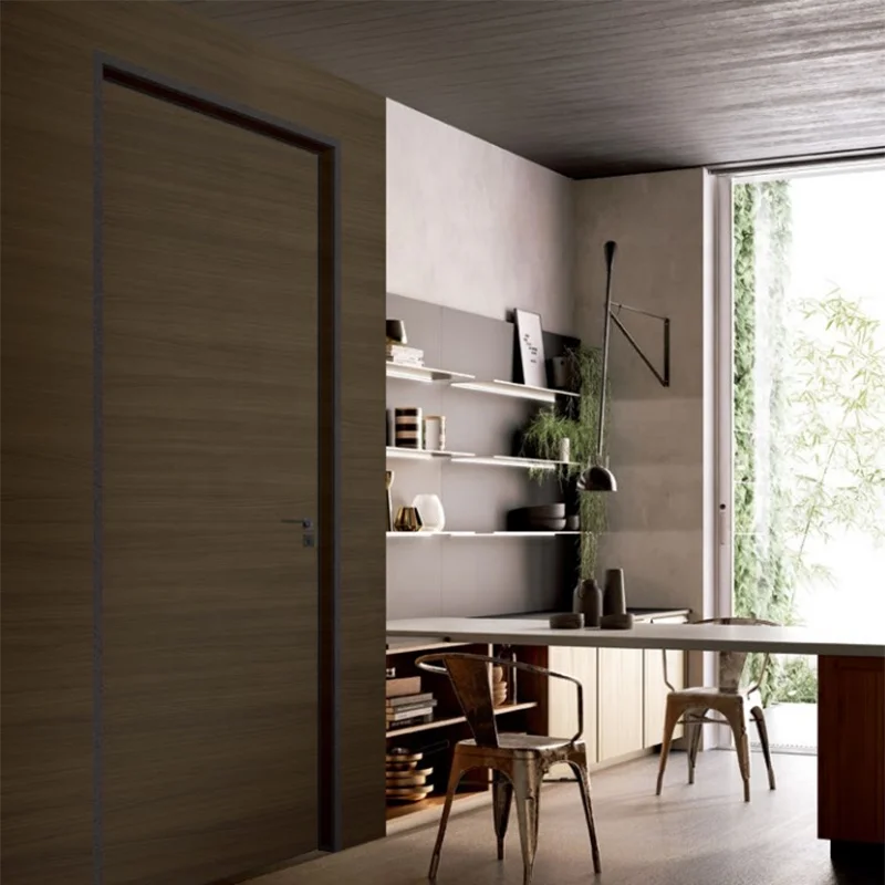 Flush design slim frame melamine skin wooden interior door for hotel