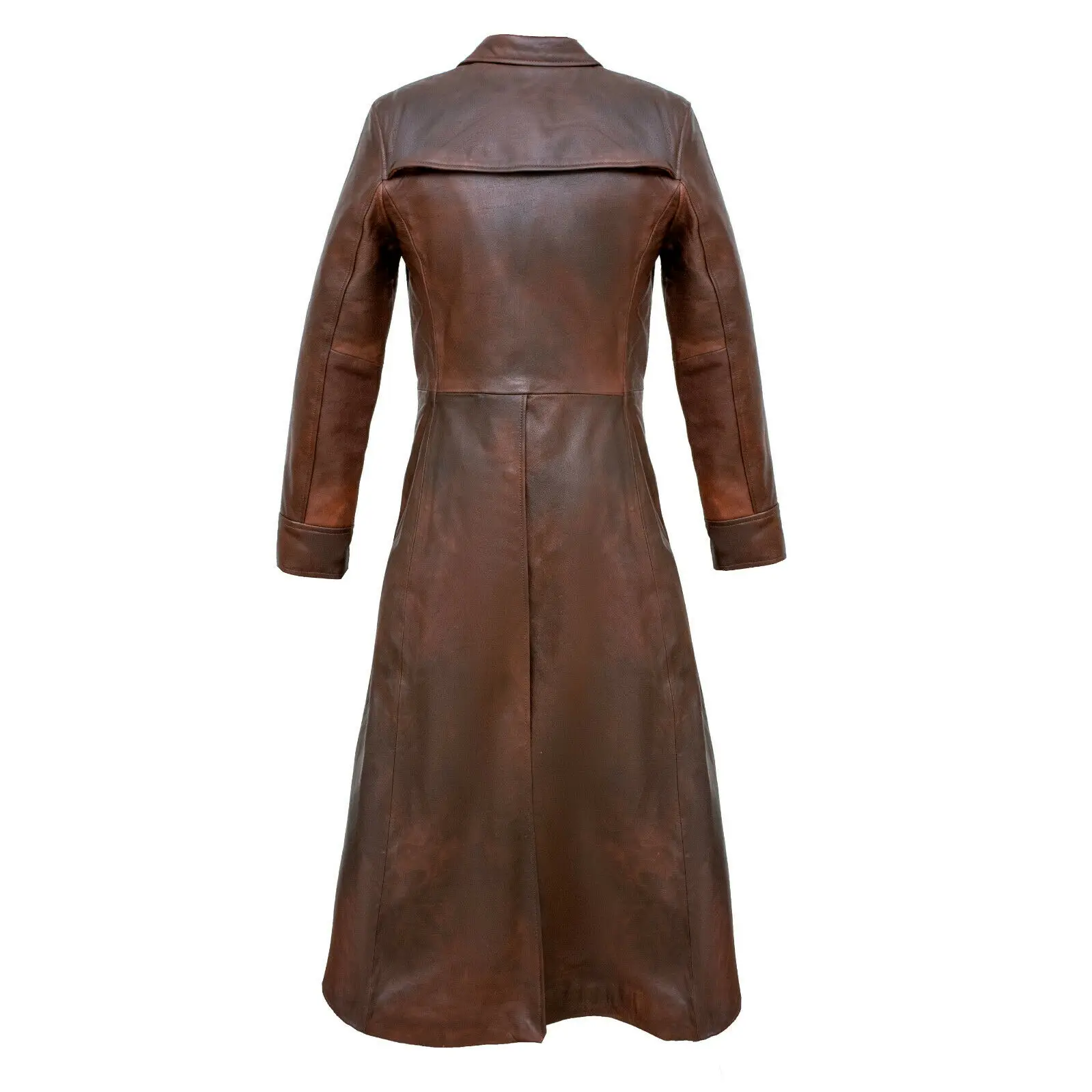 Detective Gothic Style Men Leather Trench Long Coat Neo Matrix Style Brown Men Jacket Genuine Leather and Customized Shell 1pcs