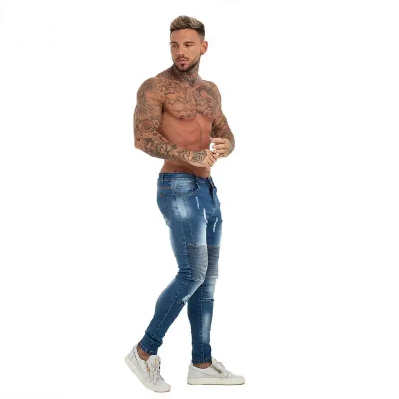 
Skinny Distressed Elastic Waist Jeans Pant Slim Fit Ripped Mens Jeans Big and Tall Stretch Blue Jeans for Men 