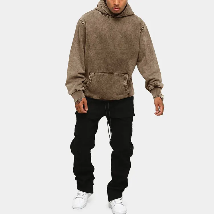 2021 winter newest design clothing custom 100% cotton plain blank pullover vintage hoodie brown washed hoodie men