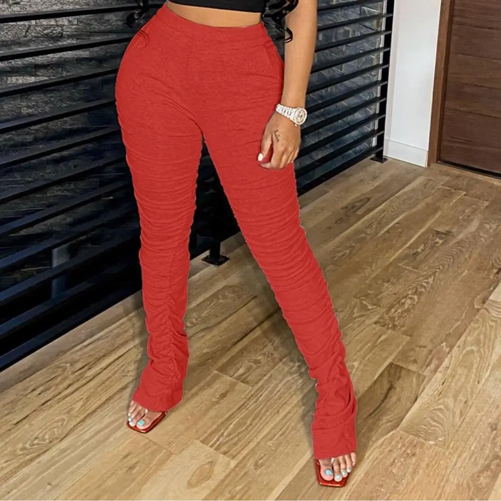 Trending Clothes Stacked trouser colorful Stacked Pants for women high waist elastic sweat ruched stacked pants