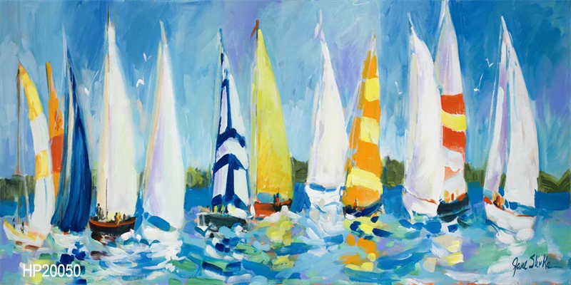 
Hand Painted Interior Decoration Impressionist Landscape Sailboat Oil Painting Hotel Art 