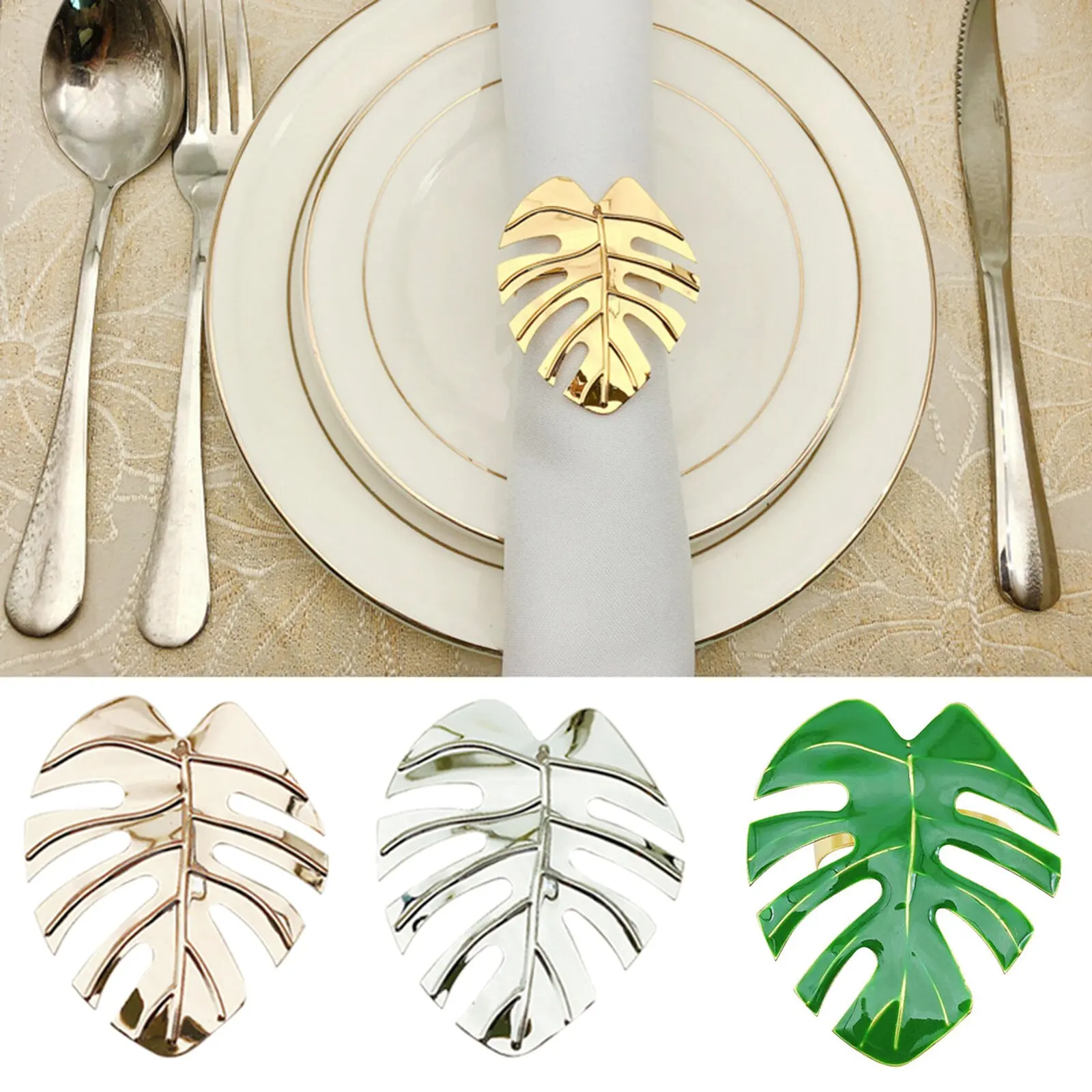 Lovely Gold Napkin Ring for Wedding Party Favors Clear Custom Accessories Sticker Tropical Leaf Napkin Ring Modern simple  rings
