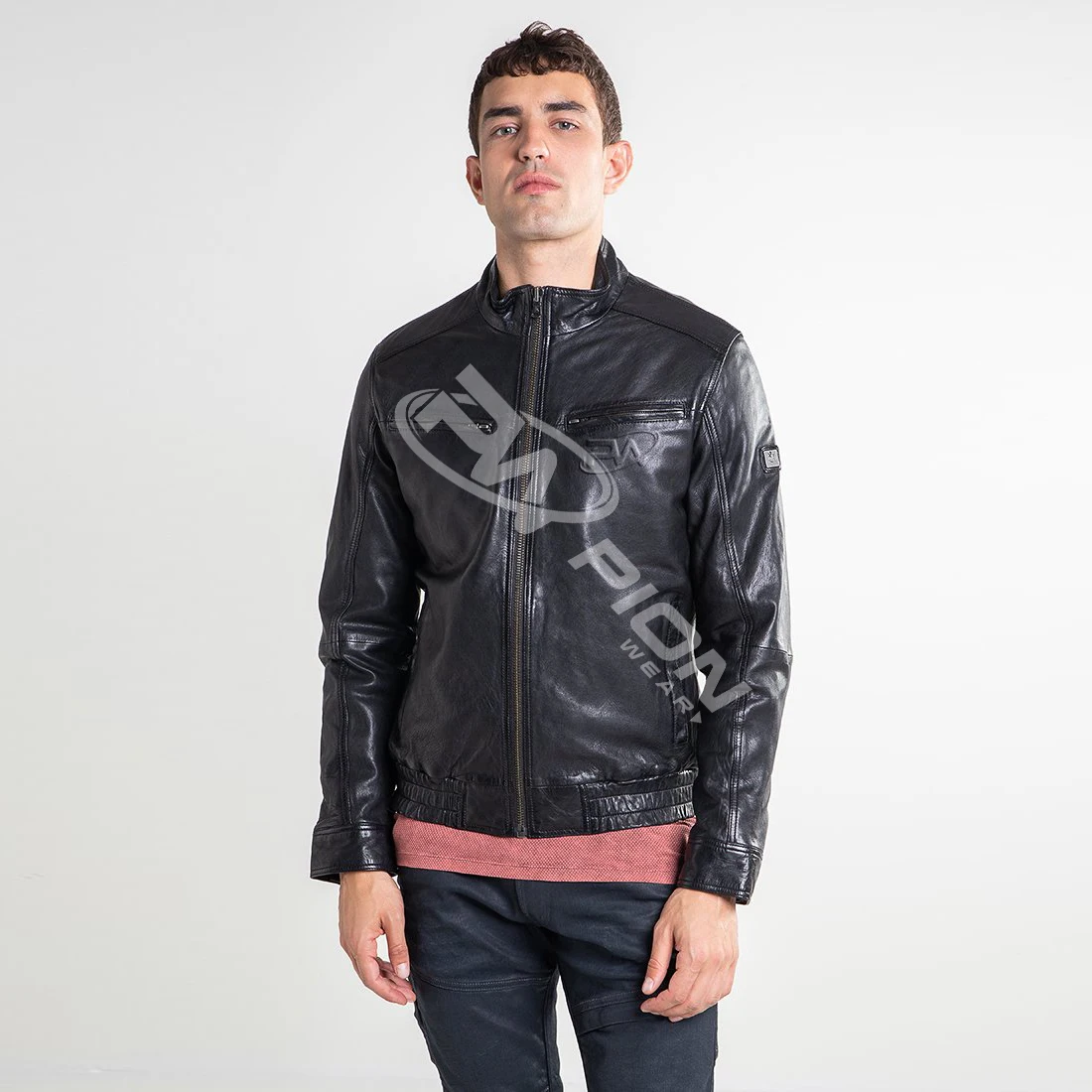 
Casual Stand Collar Zip UP Mens Leather Jacket For Biker Distressed Genuine Top Quality Material sheepskin Leather Jacket & coat 