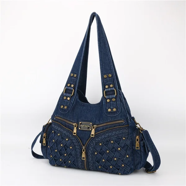 High Quality Lady Jeans Fabric Handbags Vintage Washed Denim Women Shoulder Bag