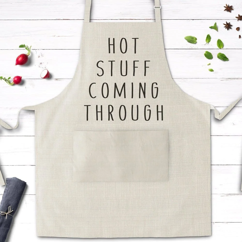 Cheap 130gsm OEM solid design V-neck side tie customized butcher kitchen baking children buckle Funny apron with slogan printed