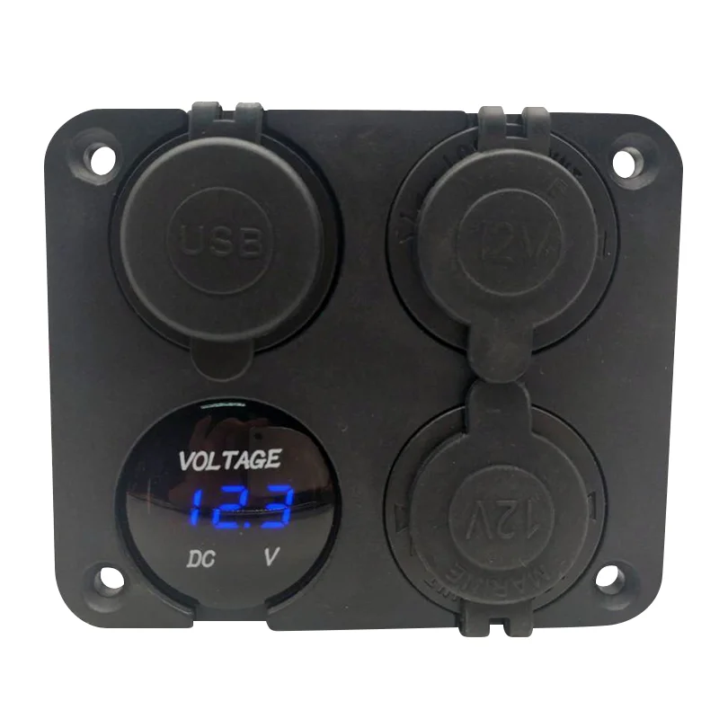 Oem 4 gang rv boat truck 12v outlet dual usb port socket voltmeter panel
