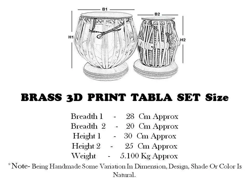 Professional High Quality Musical Instrument Brass 3D Print Tabla Set With Bag