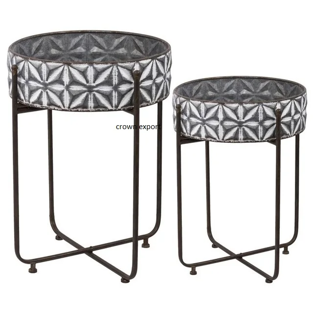 Grey & black galvanized planter pots with black large hairpin leg basket planter for decor flower pots plants rack room planters