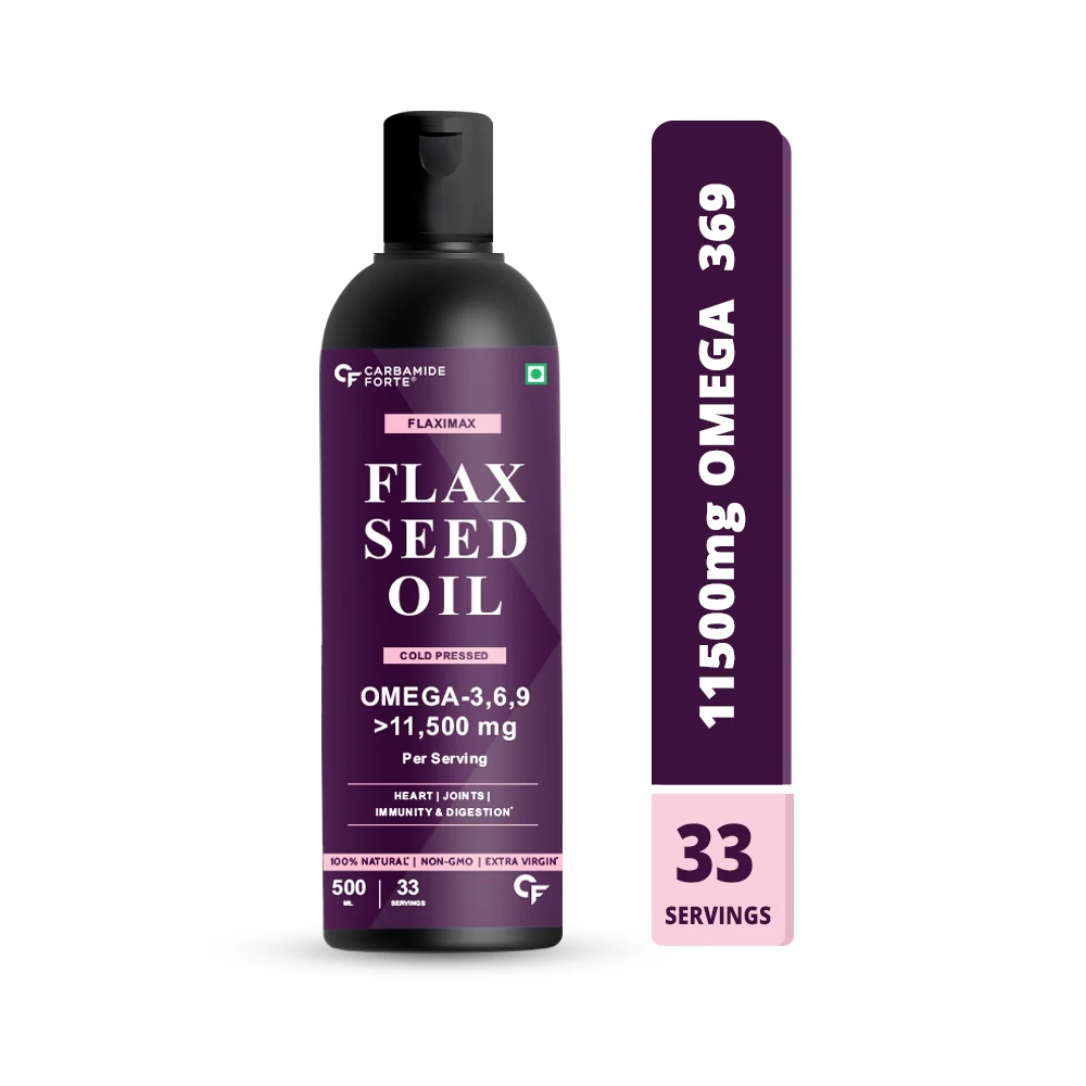 
Carbamide Forte Cold Pressed Flax Seed Oil with 11500mg Omega 3 6 9 Per Serving for Eating, Skin & Hair Growth- 500ml Veg Oil 