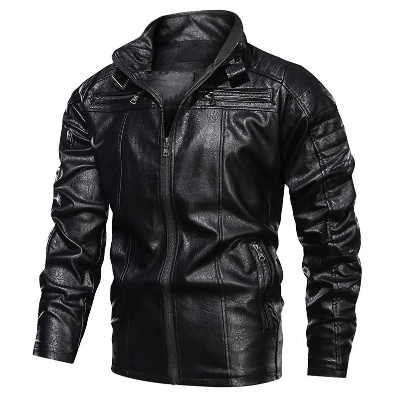 
2020 New Black PU Leather Jacket Plus Size Faux Leather Jacket Custom Design Wholesale Brown Leather Coat for Big and Tall Men 