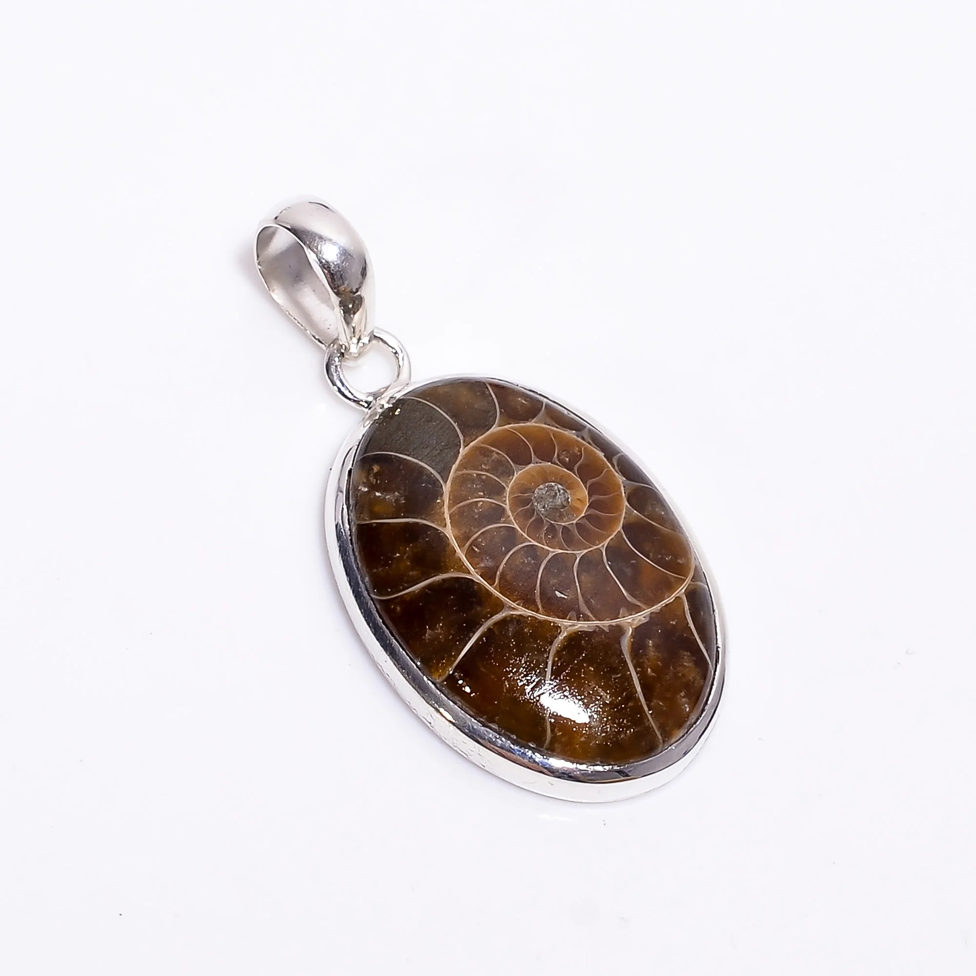 Pendant Jewelry Wholesale Ammonite Gemstone Cabochon Pendant Necklace 925 Sterling Silver Natural Gift Canada High Unisex India