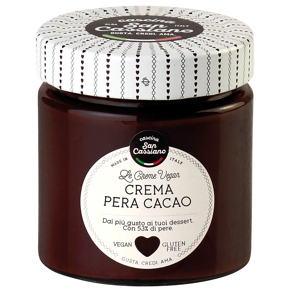 Первоклассное качество, Сделано в Италии, разделение какао и груш | Стеклянная банка 220 г | Итальянский сладкий десертный крем | Веган без глютена