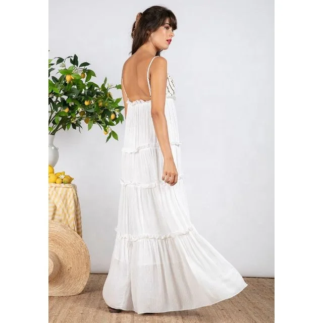Shimmering Sequin Lines Bust Adjustable Straps Tiered Skirt Frilled Hem Resort Wear Chic Maxi Dress Vacation Days Women Sundress