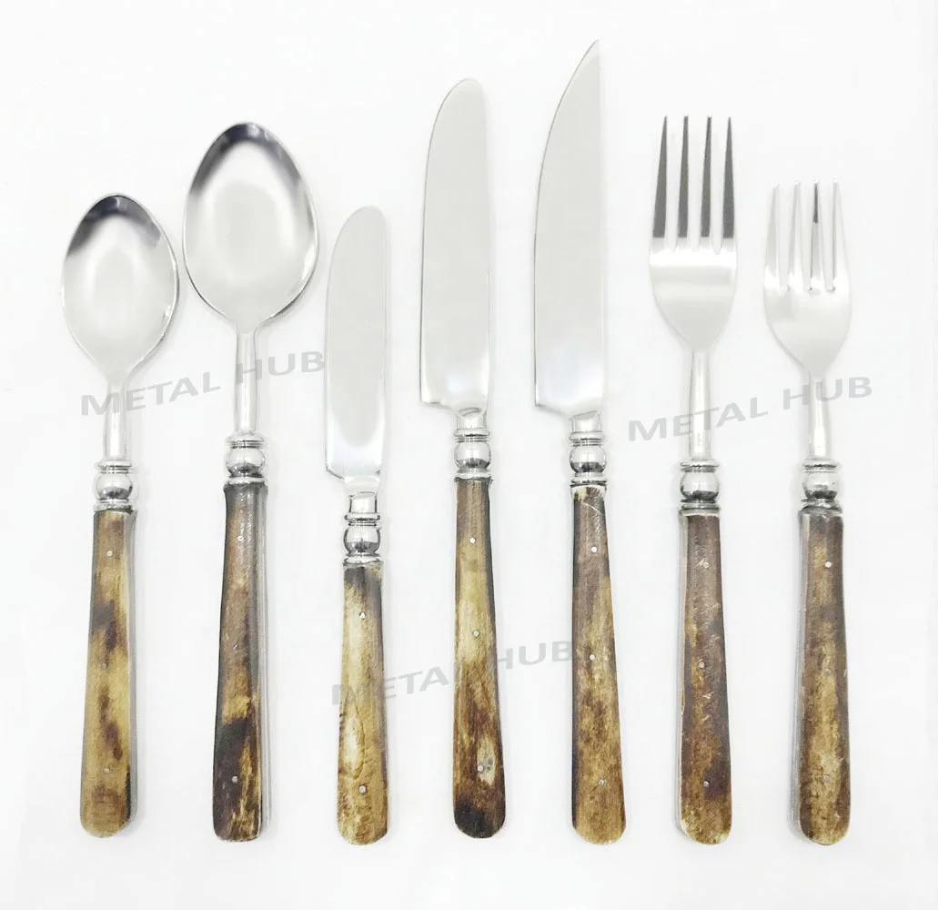 Stainless Steel Flatware Set With Bone Inlay Handle S/5 or S/7, Wedding & Parties Cutlery