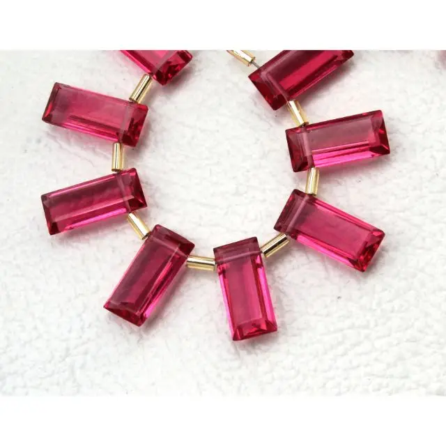 Ruby Lite Quartz Baguette shape gemstone hand polished Gems Top drilled Gemstones ruby lite for jewelry  Size 5x15 MM