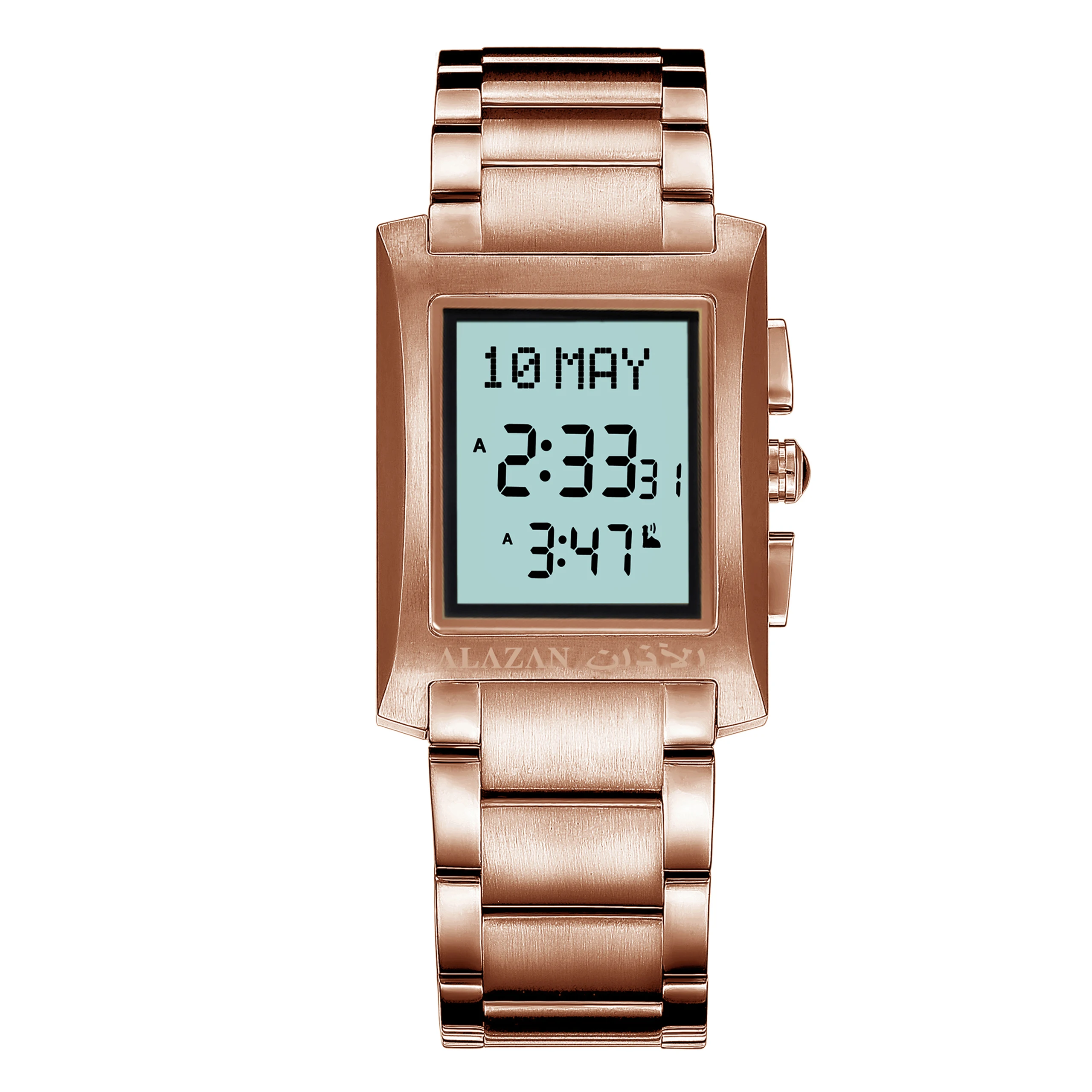 alazan Islamic muslim azan time alfajr rectangle Stainless steel prayer qibla compass waterproof  world praer time Square watch