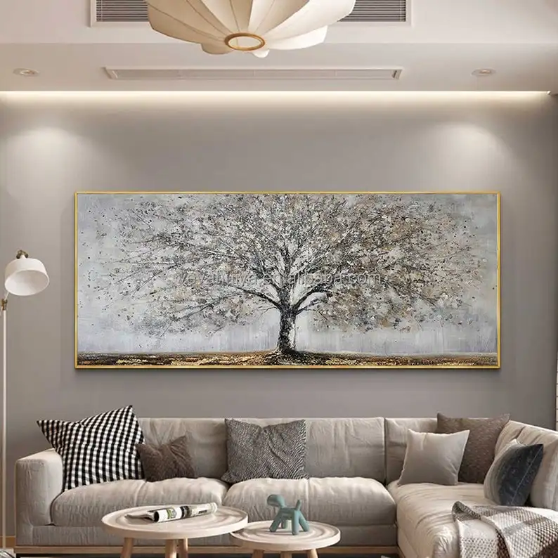 Large Original Oil Painting on Canvas Trees Painting Home Decor ,Golden BloomingTree Paint