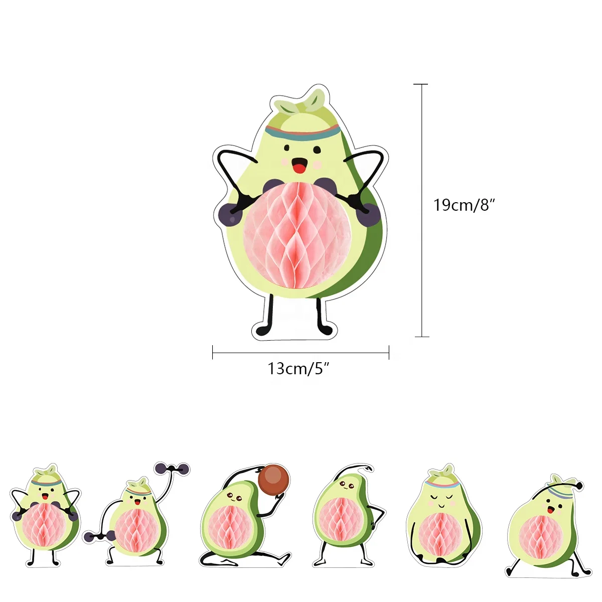 6PCS DIY  Sport Avocado Theme Paper Honeycomb Table Centerpieces Decoration for Holiday Wedding Birthday 1st Party Home Deco