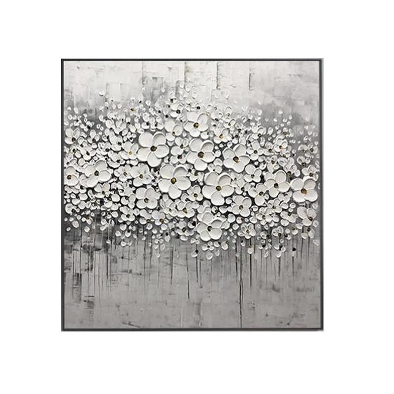 3D Oil Painting Flower On Canvas Original White Cherry Flower  wall art Palette Knife Painting for Living Room