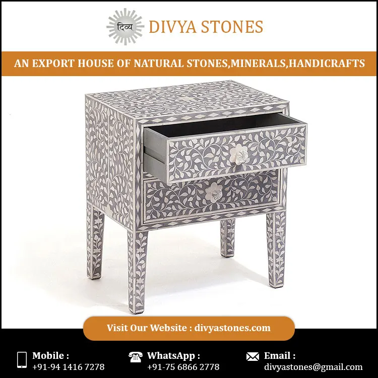 
Indian Handmade Modern Mother of Pearl Inlay Chest of Drawers for Living Room Table Furniture 