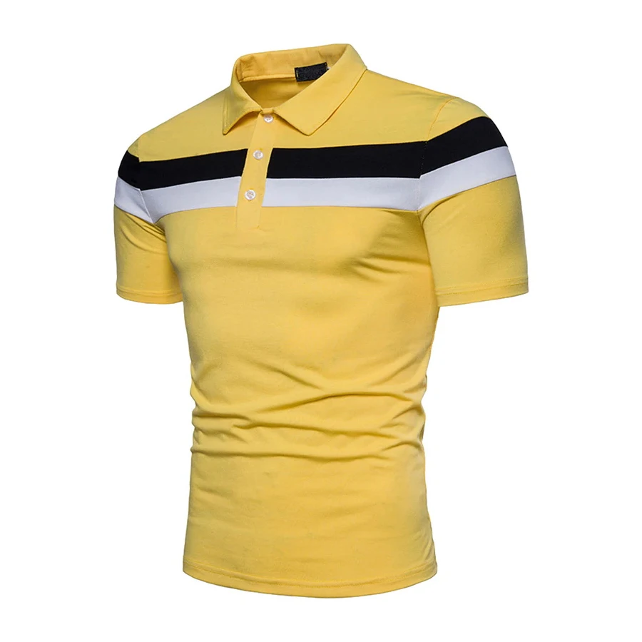 
Mens Summer Fashion Patchwork Black White Stitching Cotton Short Sleeve Comfortable Casual Polo Shirt 