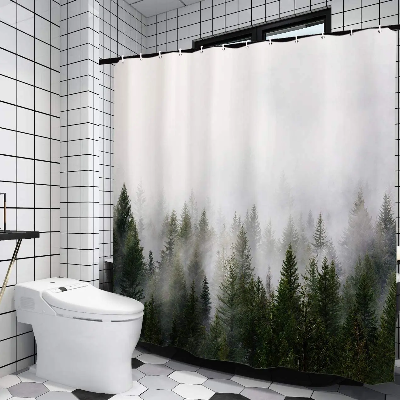 Misty Forest Shower Curtains Nature Fantasy Fog Magic Tree Bath Curtain