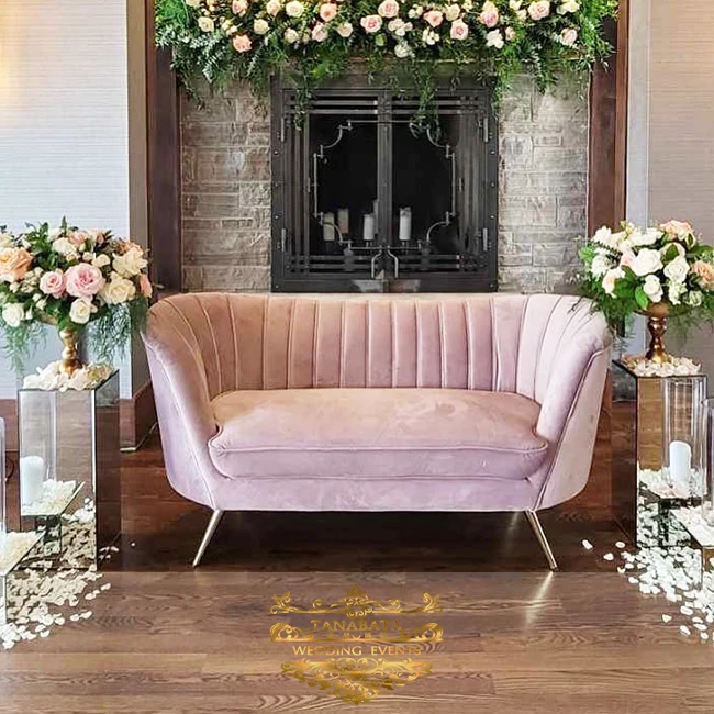 luxury 2 seats gold stainless steel leg soft wedding sofa chair bride and groom