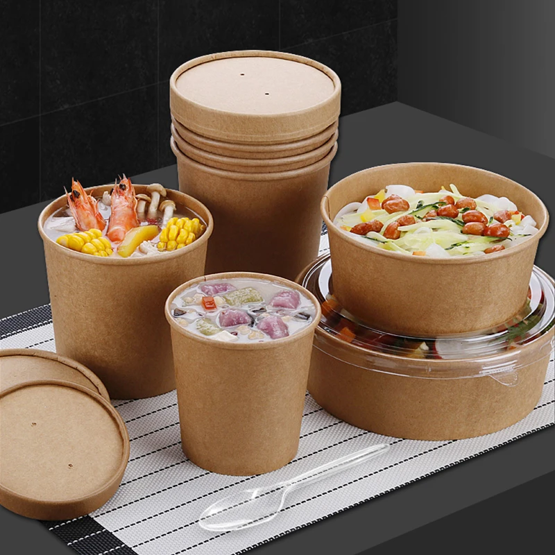 Paper bowl With Paper Lid 8/12/16/26/32oz High quality custom printing vertical corrugated disposable eco- friendly soup bowl