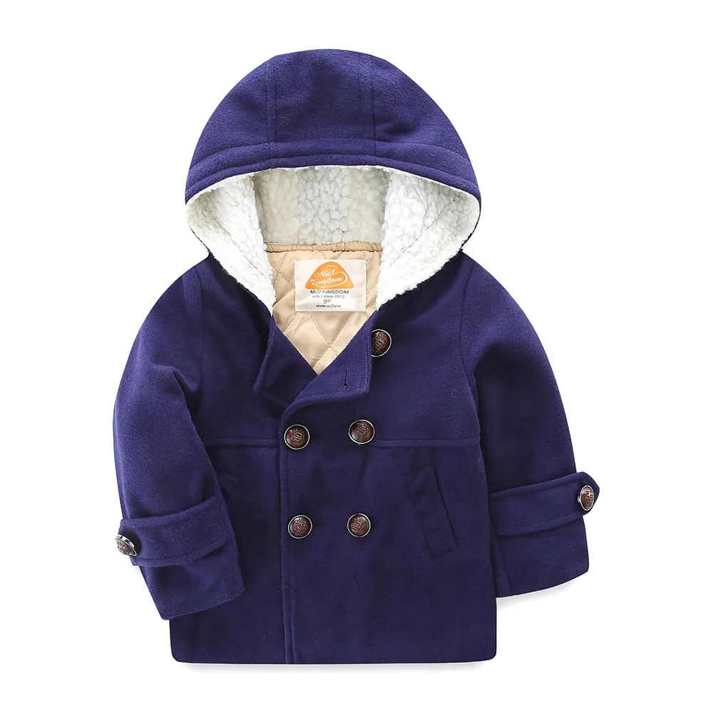 
Mudkingdom wholesale double-breasted lapel English style children hooded cotton-padded woolen coats 