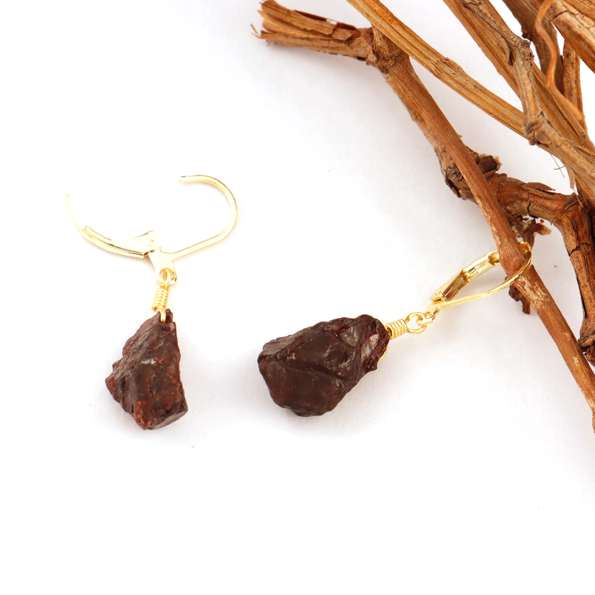 Raw Drill Garnet Gemstone Sterling Silver Lever Back Family Birthstone Dangle Earrings Jewelry