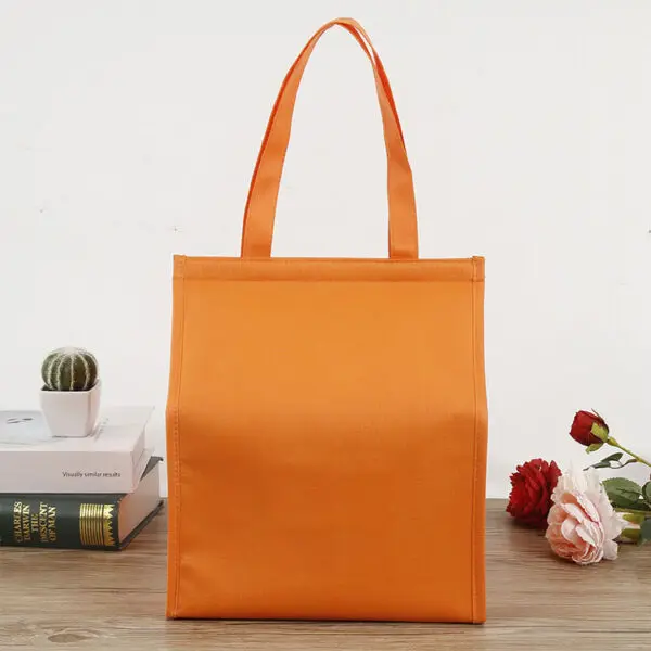 plain orange non woven insulated camping foldable picnic soft cooler lunch bag with velcro closure cake fast food take away