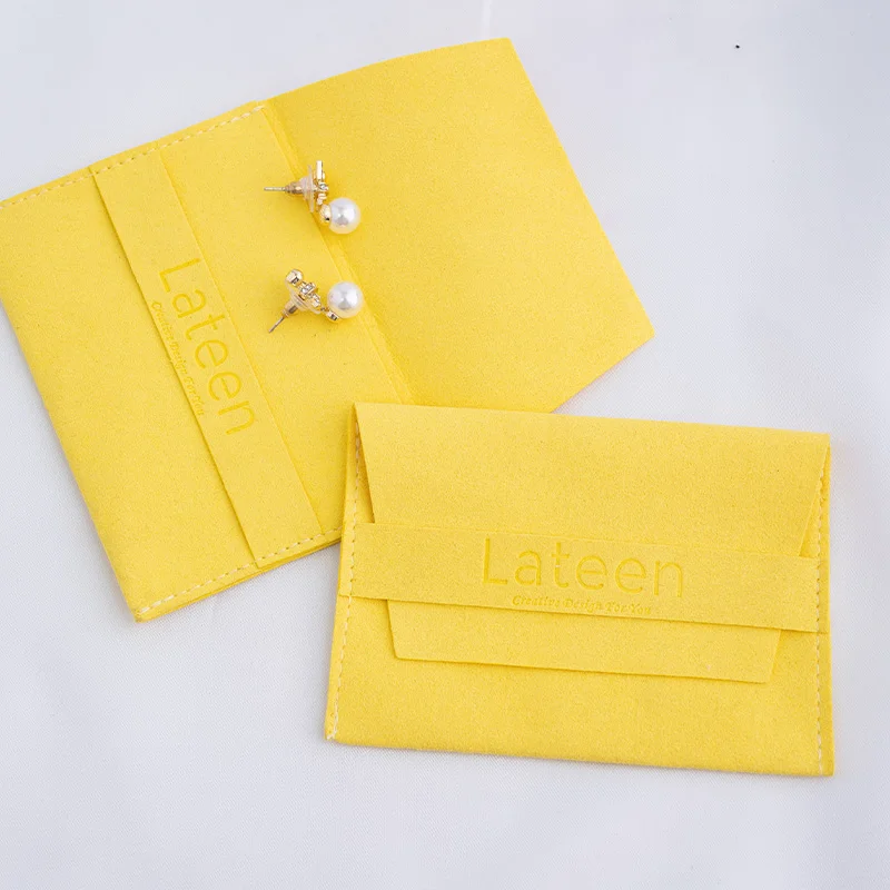 Simple Jewelry Pouch Microfiber Yellow Purple Envelope Jewelry Pouch with Logo